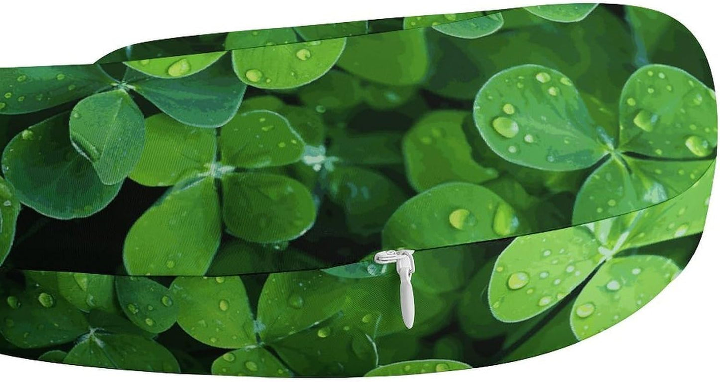 Many Green Clover Neck Pillow Memory Foam U Shaped Pillows Portable Pillows for Shoulder Travel Head Support Pillow with Concealed Zipper for Airplane Car Home Office