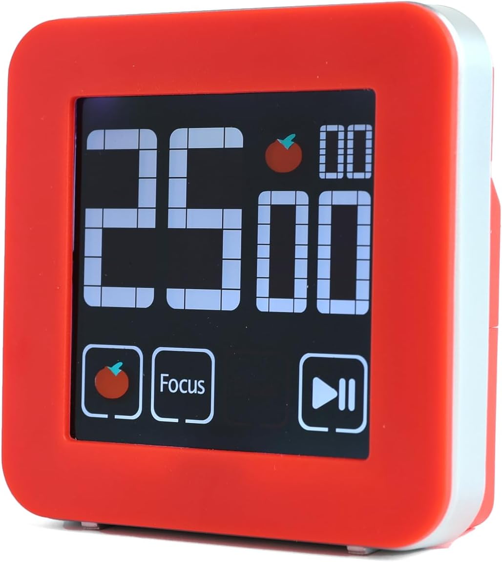 Fooocus Pomodoro Timer, Color Touch Screen, Preset/Custom Modes, Pomodoro Accumulation, Buzzer/Vibration/Flash Alarm for Work, Office, Study, Task, 25/5 min & Custom Countdown Cycle