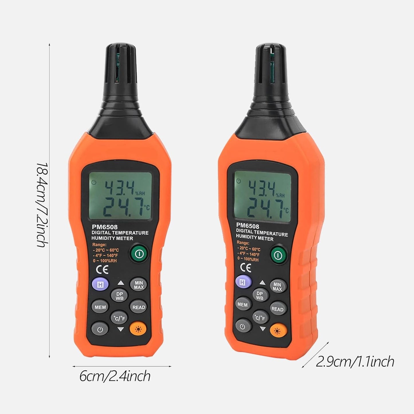 Digital Humidity and Temperature Meter MS6508 Handheld Portable Thermometer Humidity Gauge Meter Monitor with Dew Point and Wet Bulb Backlight LCD Display for Daily Life Industry Agriculture