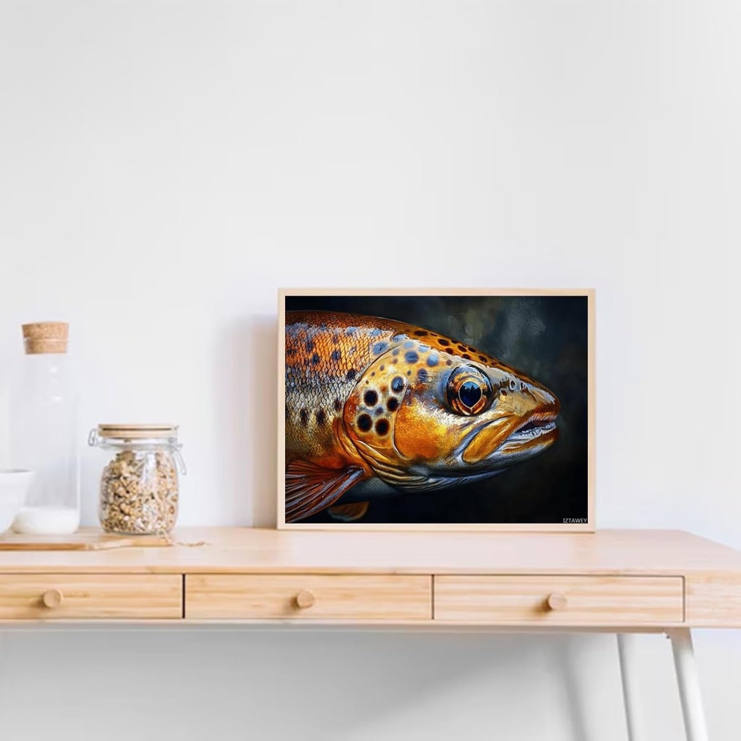 IZTAWEY Wild Brown Trout Painting Poster Canvas Wall Art Modern Home Room Mural Decoration Wall Art Poster Decorative Painting Canvas Wall Art Posters for Room Aesthetic 12x16inch No Frame