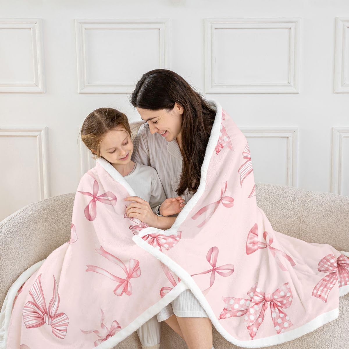 Feelyou Pink Bowknot Sherpa Throw Blanket for Couch Kawaii Bow Tie Super Soft Cozy Fleece Sweet Princess Blanket for Winter, Plush Throw Cute Bow Queen 90"x90" All Season