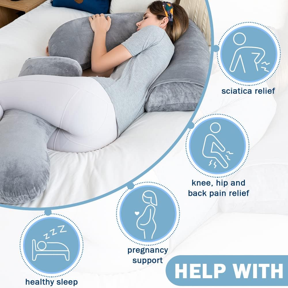 INSEN Pregnancy Pillow for Sleeping,Maternity Body Pillow for Pregnancy Women,Pregnancy Support Pillow for Back, Hip Pain,Grey