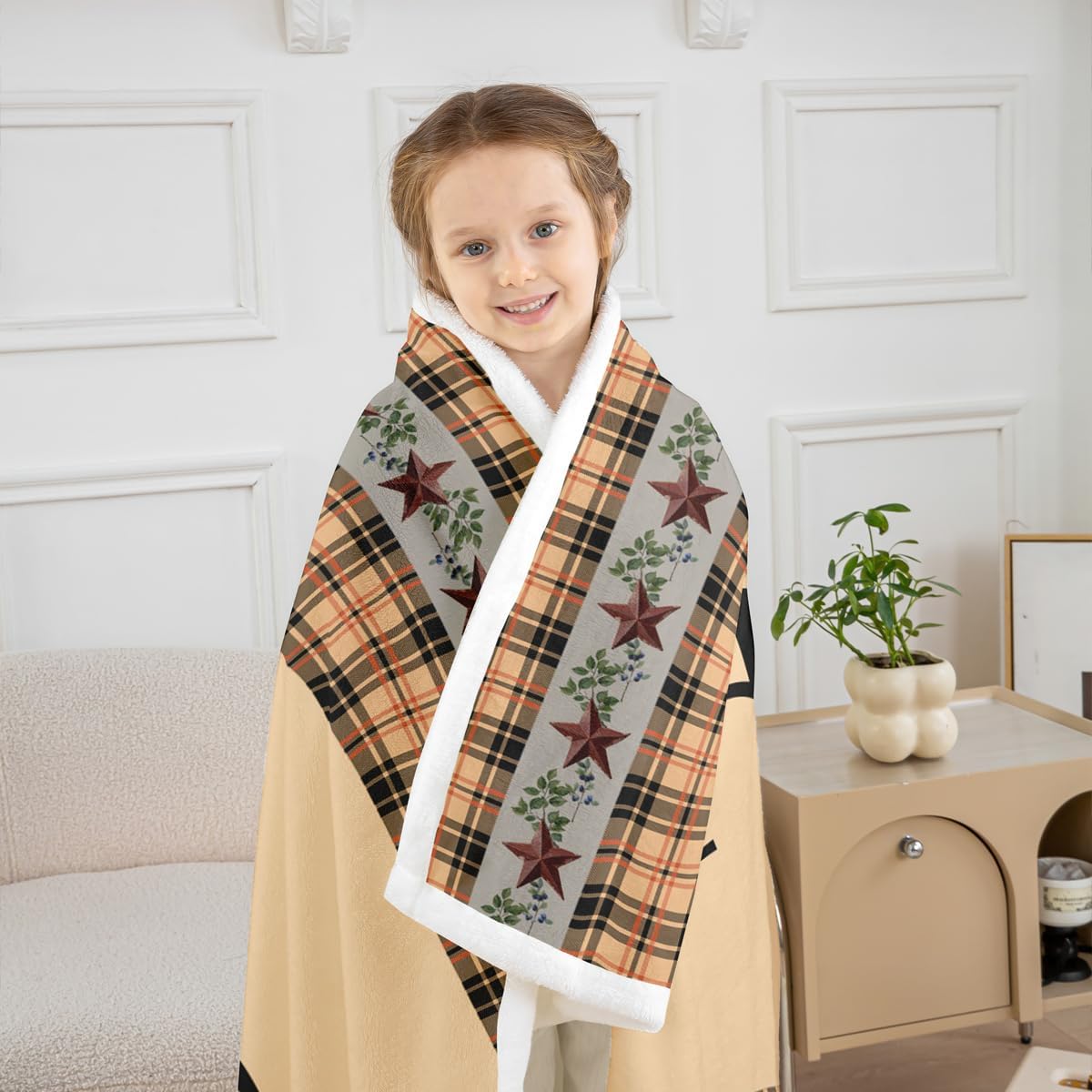 Erosebridal Primitive Country Farmhouse Throw Blanket, Windmill Decor Fleece Blanket Throw Size Tan Khaki Black Plaid Sherpa Blanket Western Vintage Fuzzy Blanket Rustic Farmhouse Bedroom Decor