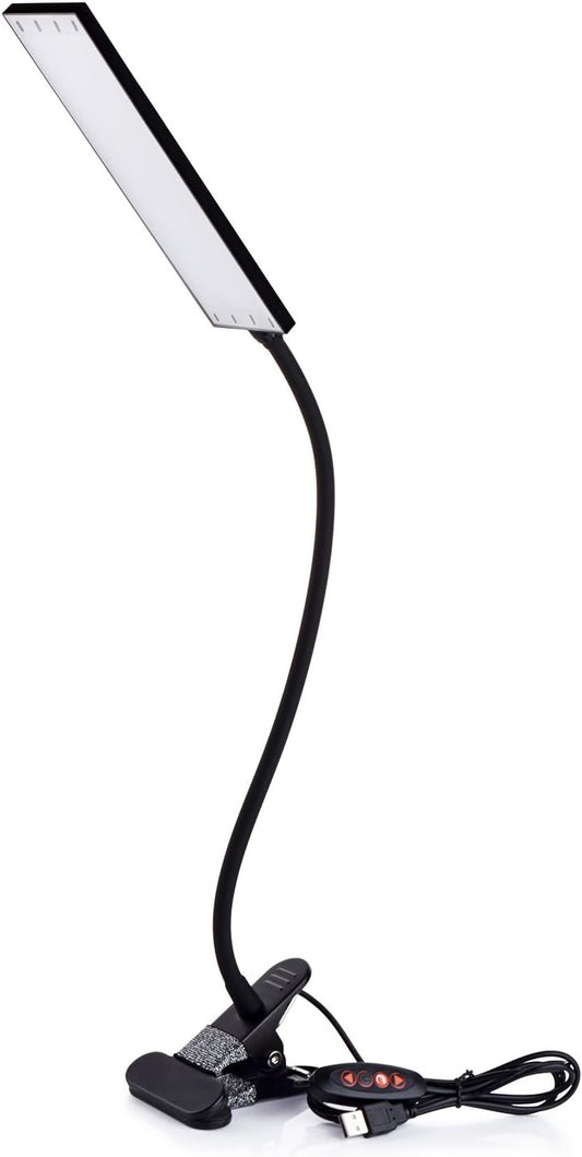 LED Desk Lamp - Dimmable Eye-Care Reading Light with Adjustable 3 Color Modes, 14 Brightness Levels, Flexible Gooseneck Clip-on Light for Studying, 5W-Black