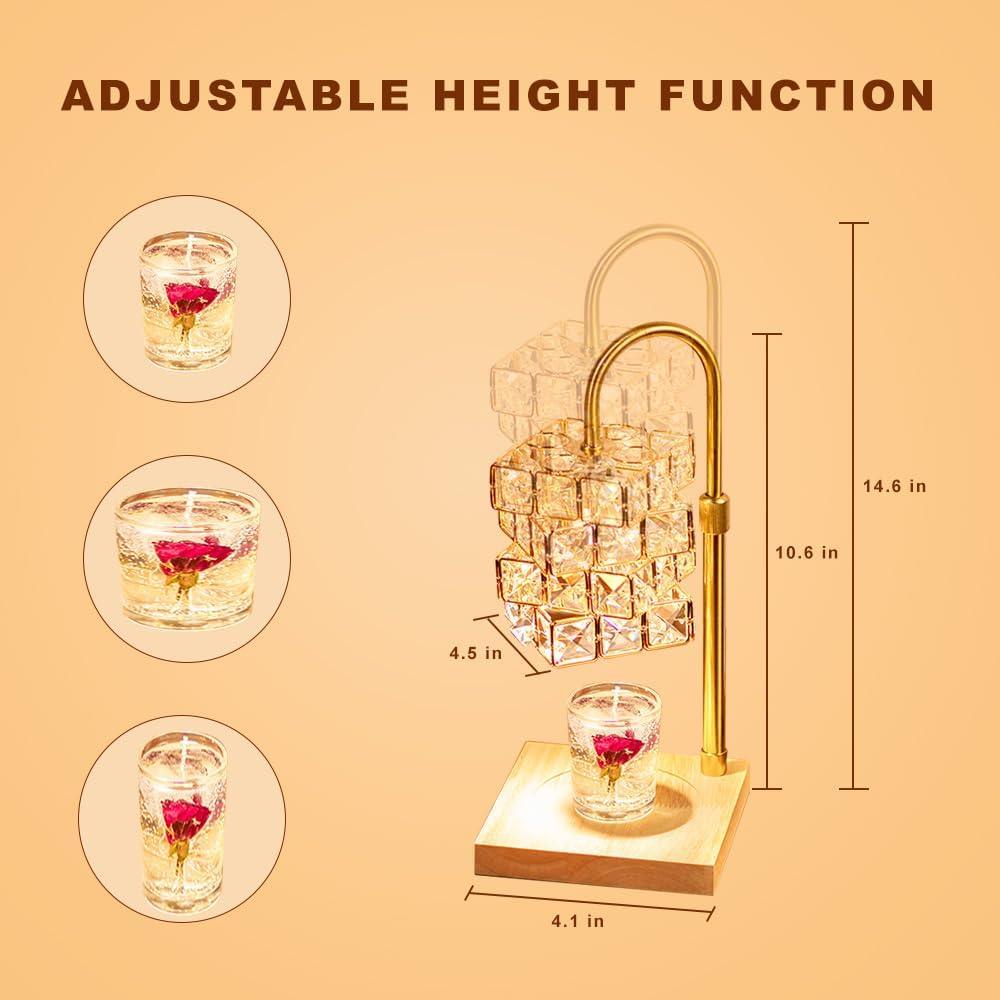 Candle Warmer Lamp with Timer and Dimmer, Electric Wax Warmer Height Adjustable,Table Light Imitated Crystal Shape No Flame with 2 Bulbs,Home Bedroom Decor, Birthday Gifts for Women Mom