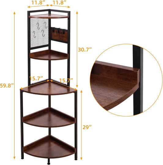 5-Tier Corner Shelf Stand – Multi-Functional Storage Unit with Metal Frame (Living Room/Home Office/Bedroom)