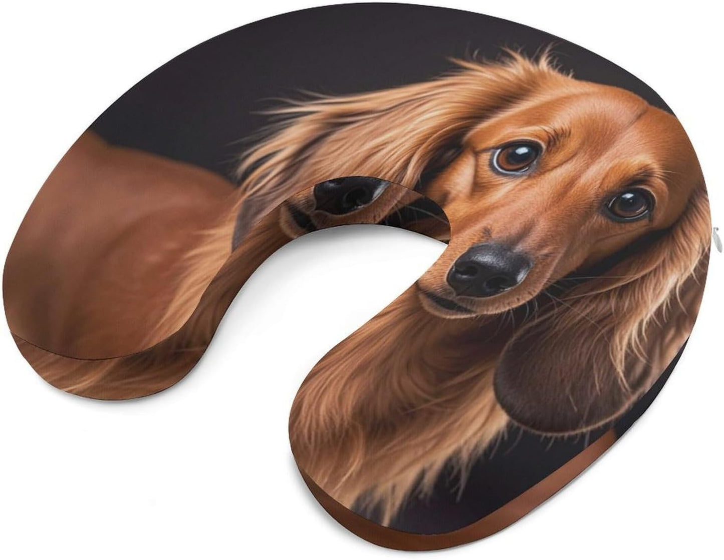 Long Haired Dachshund Neck Pillow Memory Foam U Shaped Pillows Portable Pillows for Shoulder Travel Head Support Pillow with Concealed Zipper for Airplane Car Home Office