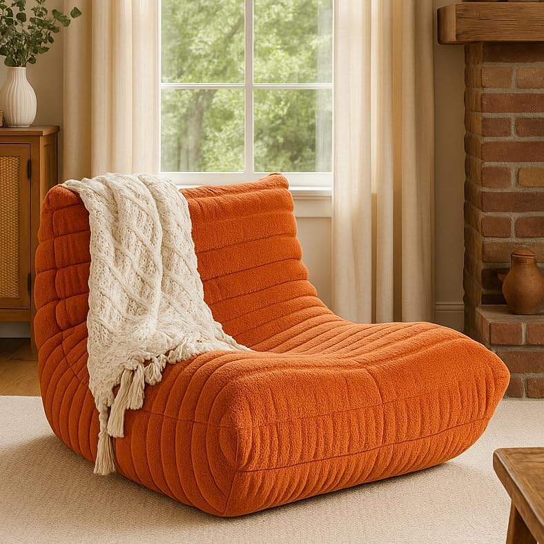 Bean Bag Chairs for Adults, Lazy Sofa Chair with Memory Foam Teddy Velvet Fabric, Large Beanbag Sofa Chair for Bedroom Living Room Dorm Office (Brown)