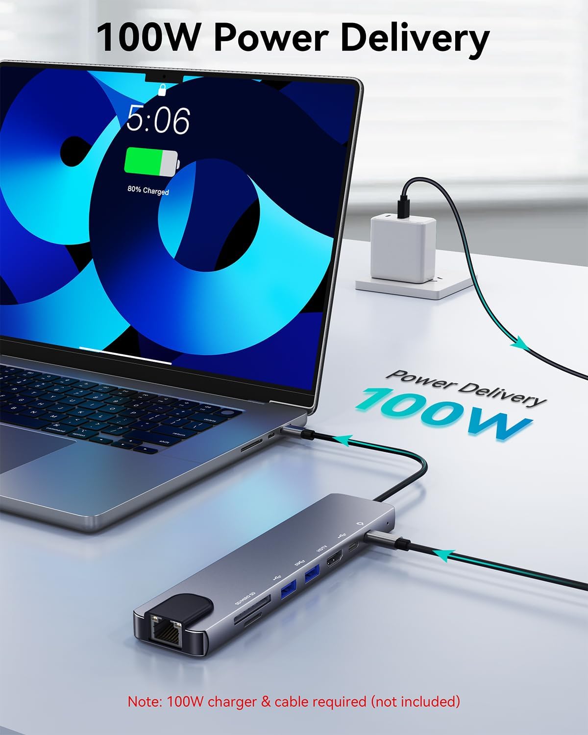 8-in-1 USB C Hub Multiport Adapter, USB C Docking Station for Laptop with 4K@60Hz HDMI, 100W PD Charging, SD/TF Card Reader, USB 3.0 Ports for MacBook Pro/Air, iPad, Windows, School & Office