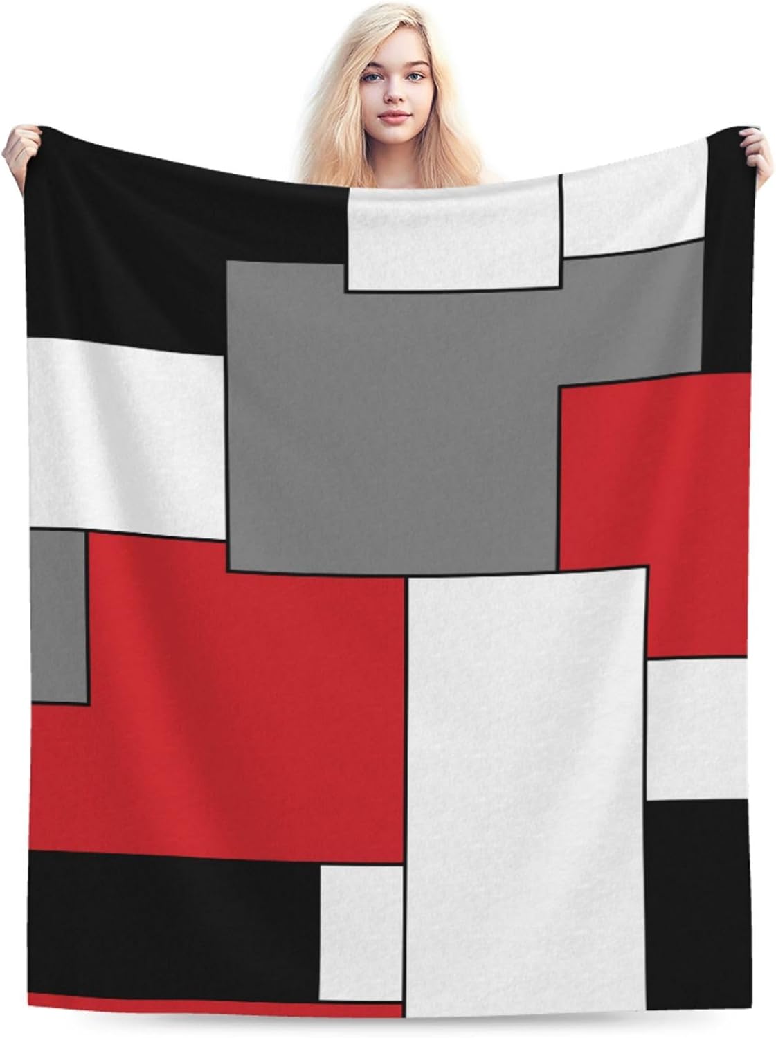 Red White Black Grey Geometry Fleece Throw Blanket Ultra Soft Cozy Decorative Flannel Blanket for Home Bed Couch Chair Travel 80x60in
