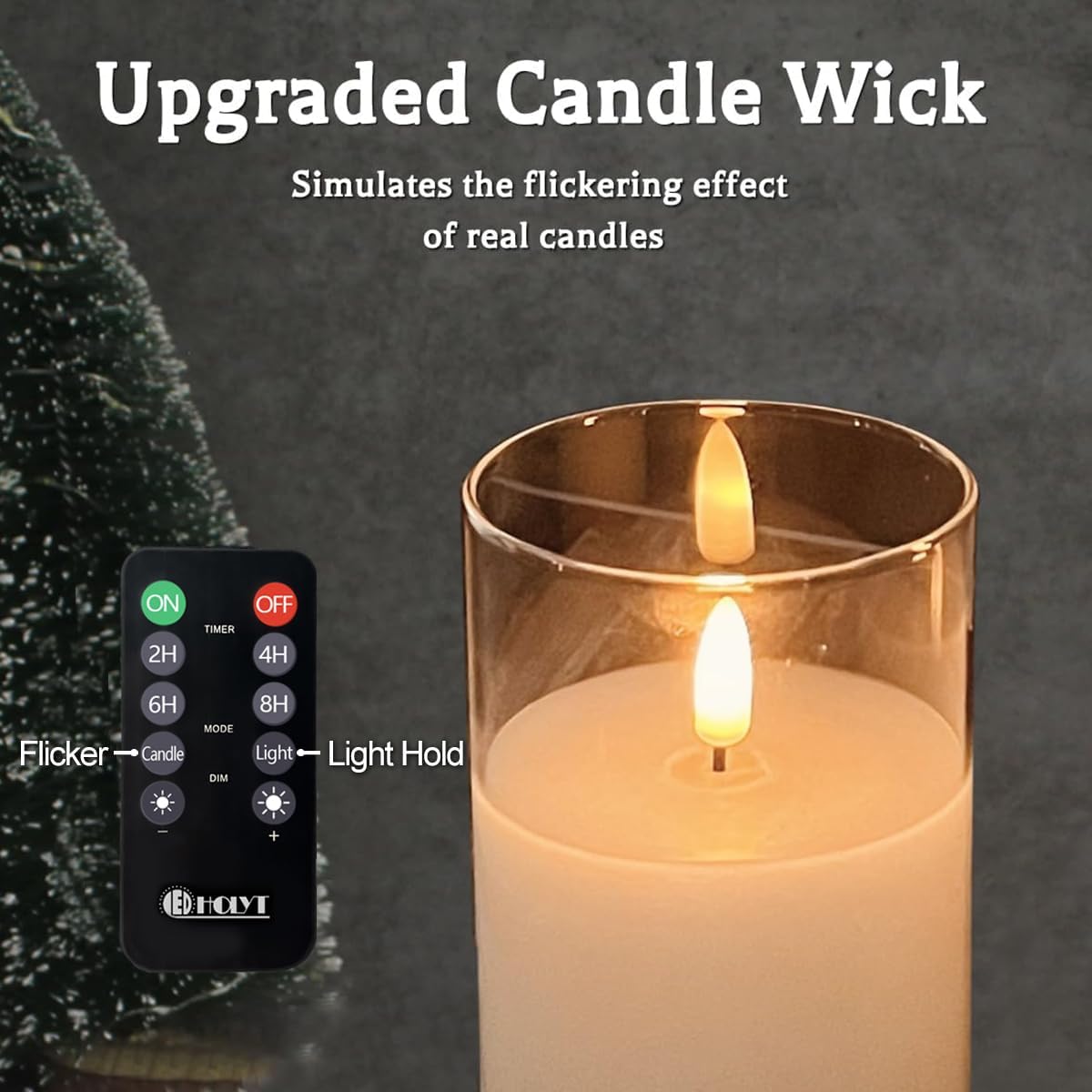 Rechargeable Flameless Candle, Flashing LED Pillar Real Wax Candle with Remote Control and Timer, Teardrop Wick, Clear Glass Electronic Candles, 1 Set of 5