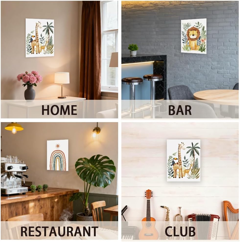 CRAFTYMELODY 3Pcs Boho Animal Wall Art Prints Lion Giraffe Wall Decor Rainbow Animal Poster Artworks for Apartment Nersery Decor Living Room Bedroom Home Decoration 11x13.8 Inch Unframed