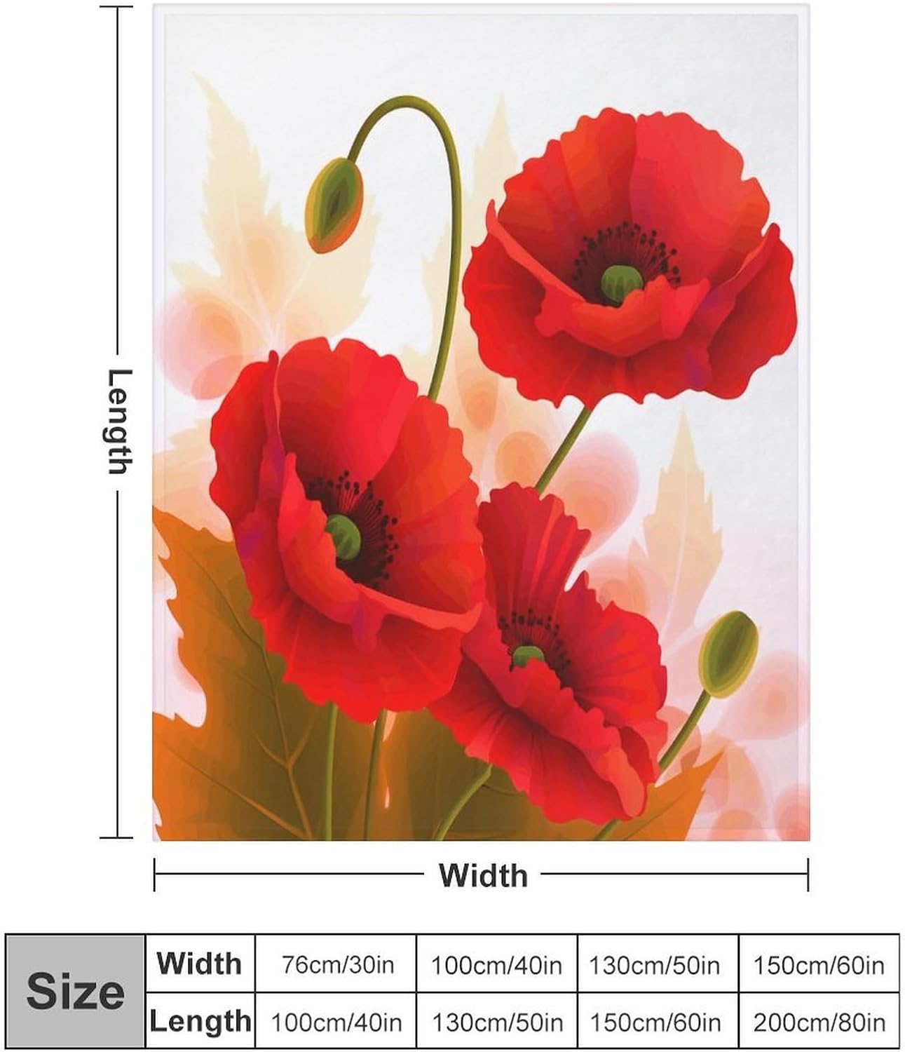 Poppy Flowers Vivid Petals Throw Blanket for Couch Super Soft Warm Lightweight Throw Blankets Cozy Flannel Bed Blanket Cute Decorative Blankets for All Seasons Home Decor Gift 50"*60"（130 * 150cm）