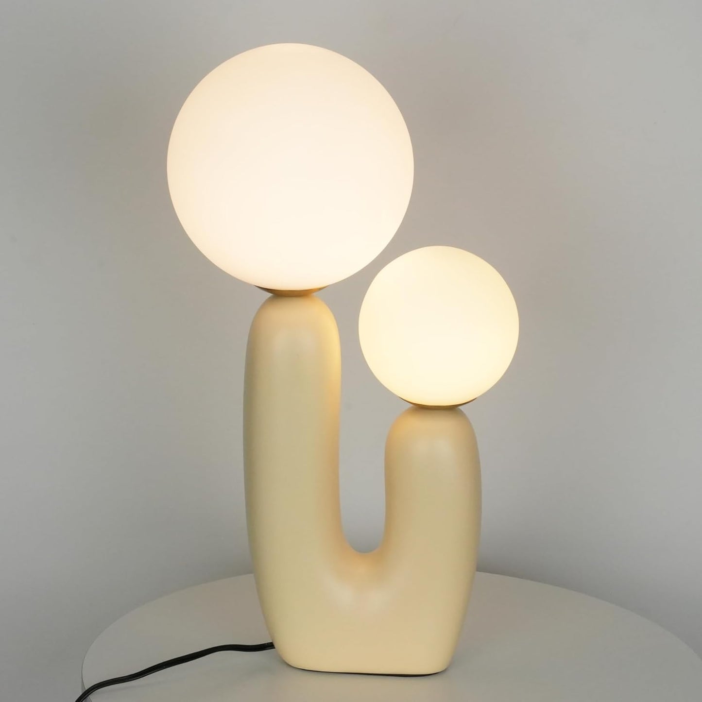 Meefad Modern Bedside Lamp, 2 Lights Table Lamp with Glass Shade, Globe Night Light for Bedroom Reading Nightstand, Beige