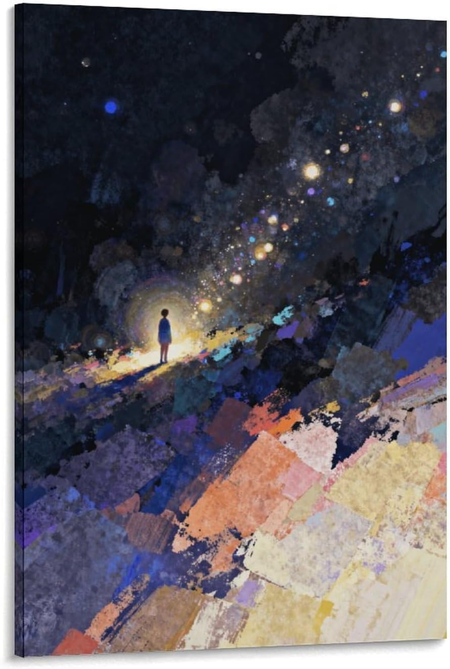 The World of Loneliness - 4 Oil Painting Print, Loneliness Wall Art, Moody Aesthetic Painting, Suitable for Reading Nook, Living Room, Bedroom Frame-style 20x30inch(50x75cm)