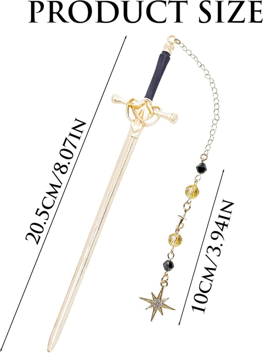 Fantasy Sword Bookmark Gifts - Funny Vintage Metal Book Marks Crystal Beads Chain Stars Charm Page Mark Bookish Birthday Gift Reading Accessories for Women Students Teachers Lovers Readers