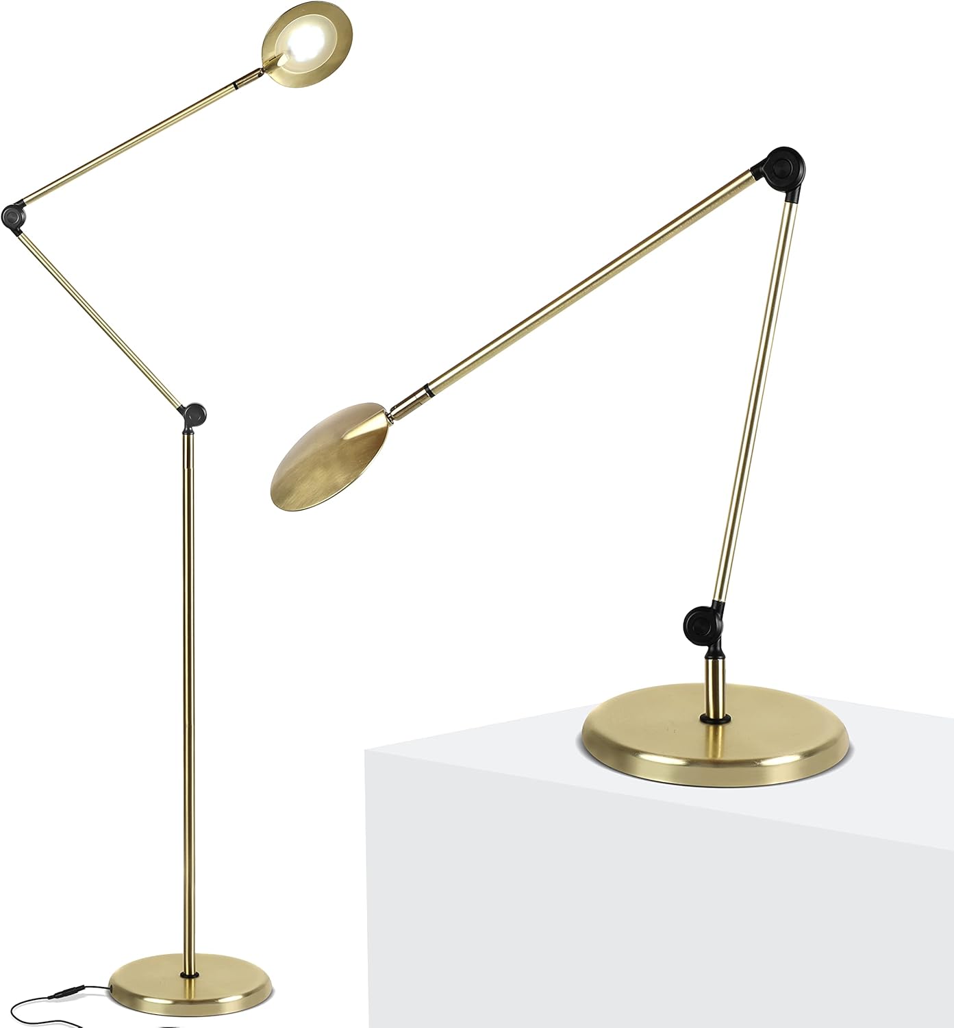 Brightech Sage 2-in-1 LED Craft Table and Floor Lamp – Adjustable Floor Reading Lamp Over Chair, for Living Room and Office – Dimmable Task Light with 3 Color Modes – 360 Degree Rotatable Head - Gold