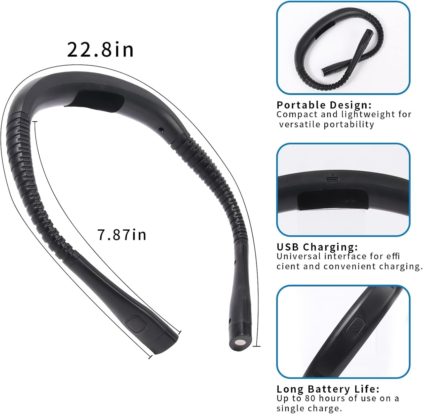 Book Light, 3-Color & 9-Brightness Reading Light, Bendable Neck Light, 60-hr Lasting Rechargeable Lamp, Perfect Book Light for Reading in Bed, Knitting, Camping (Classic, 1)