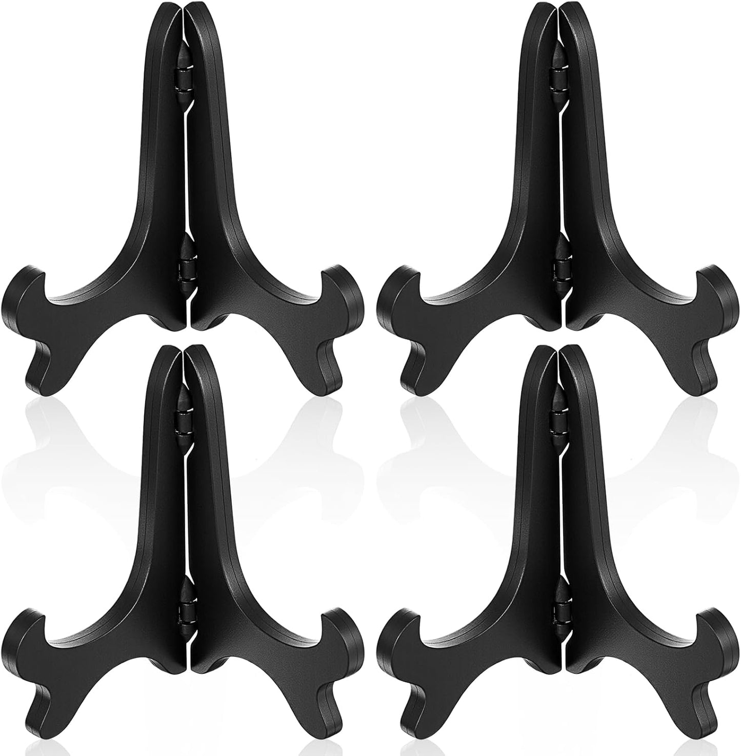 4 Pack Plate Stands for Display, Easel Plate Holder 4" Wood-Like Plastic Black Decorative Plates Display Stand Picture Frames Photo Holder Folding Displays Stand for Platter,Dish,Book,Photo,Plaque