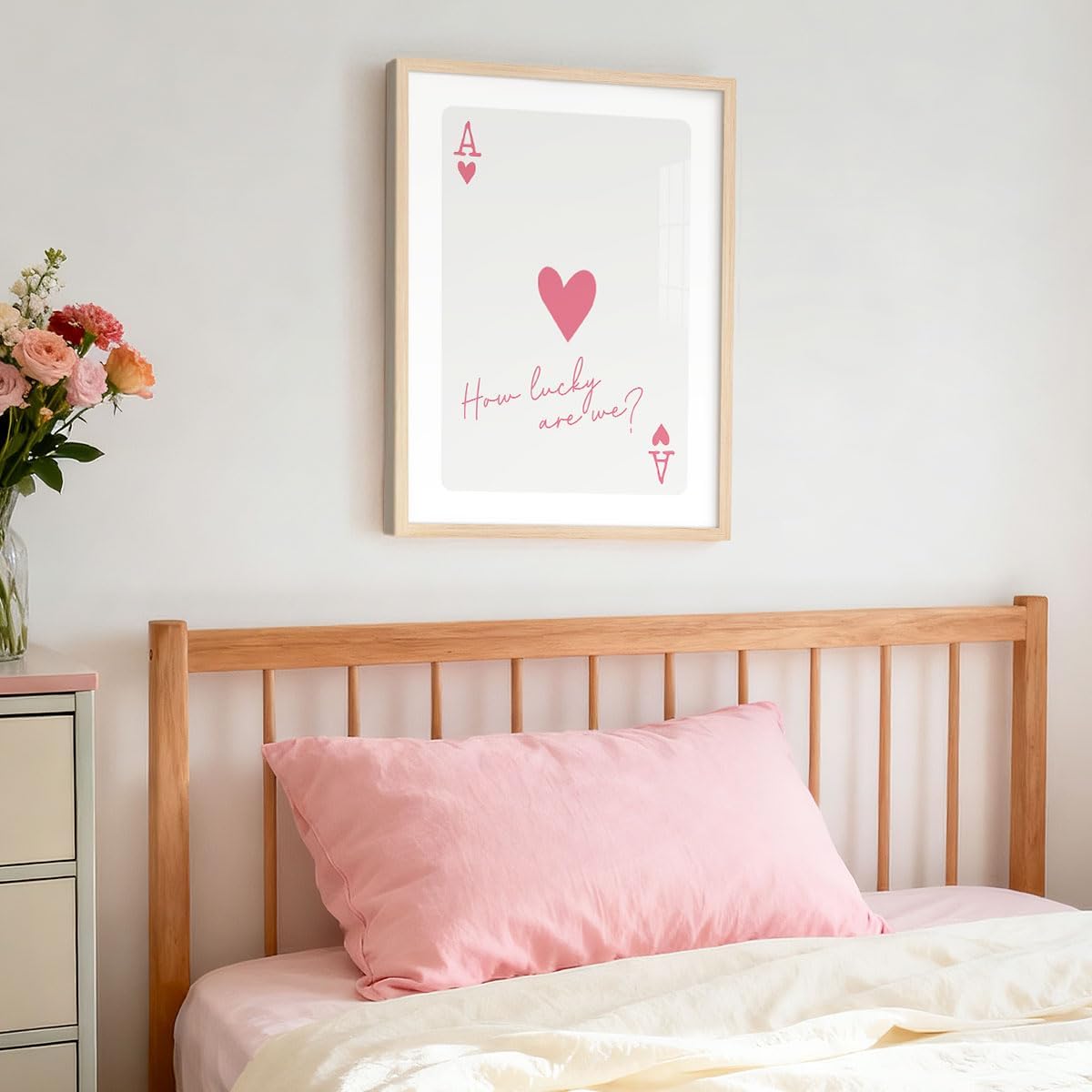 Trendy Pink Ace of Hearts Poker Poster Positive Quotes How Lucky Are We Wall Art Funny Girly Preppy Playing Card Pictures Prints Aesthetic Room Decoration for Teen Girls Dorm Bedroom 12x16 Inch Framed
