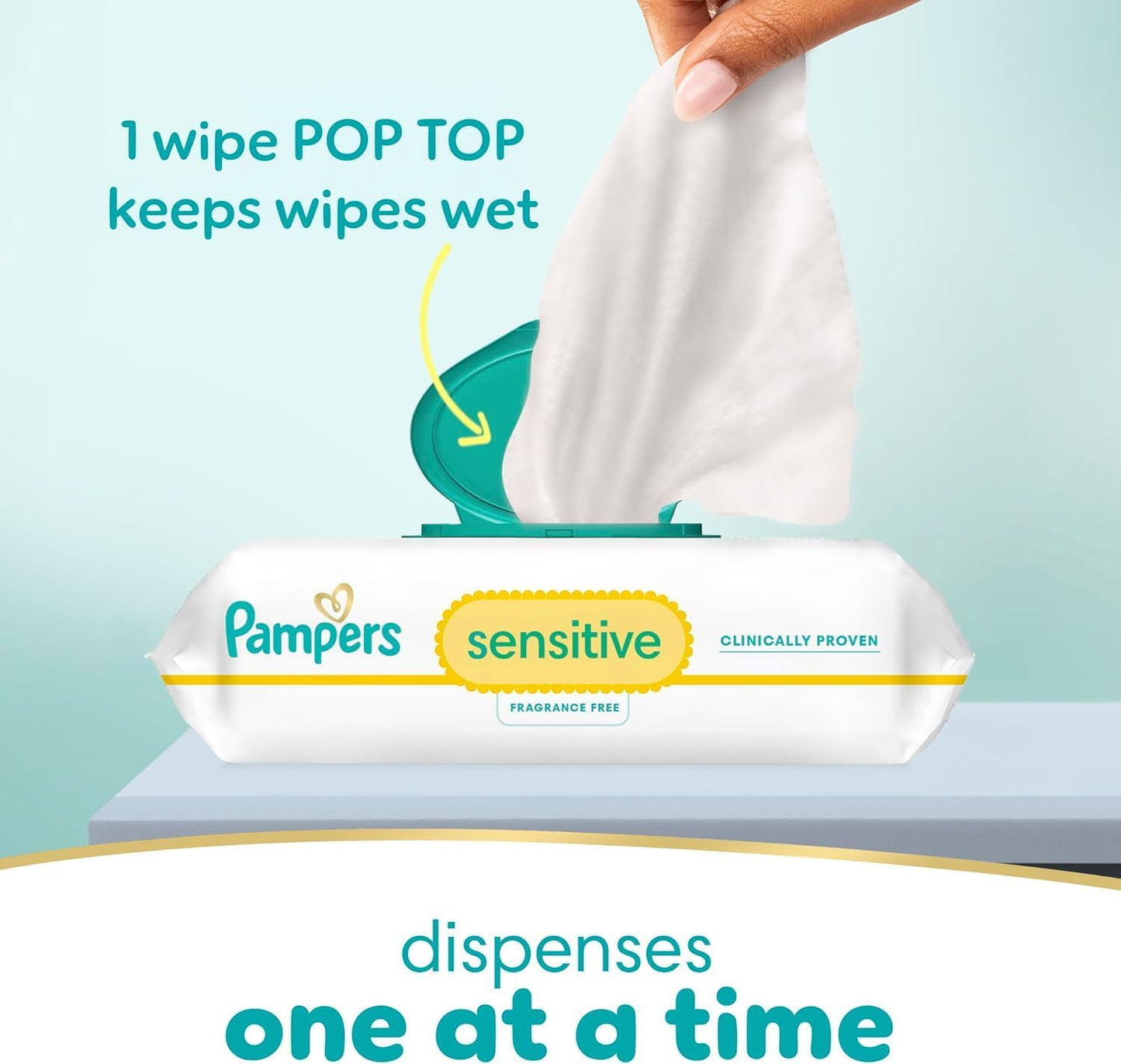 Pampers Sensitive Baby Wipes, Water Based, Hypoallergenic and Unscented, 18 Flip-Top Packs (1008 Wipes Total) [Packaging May Vary]