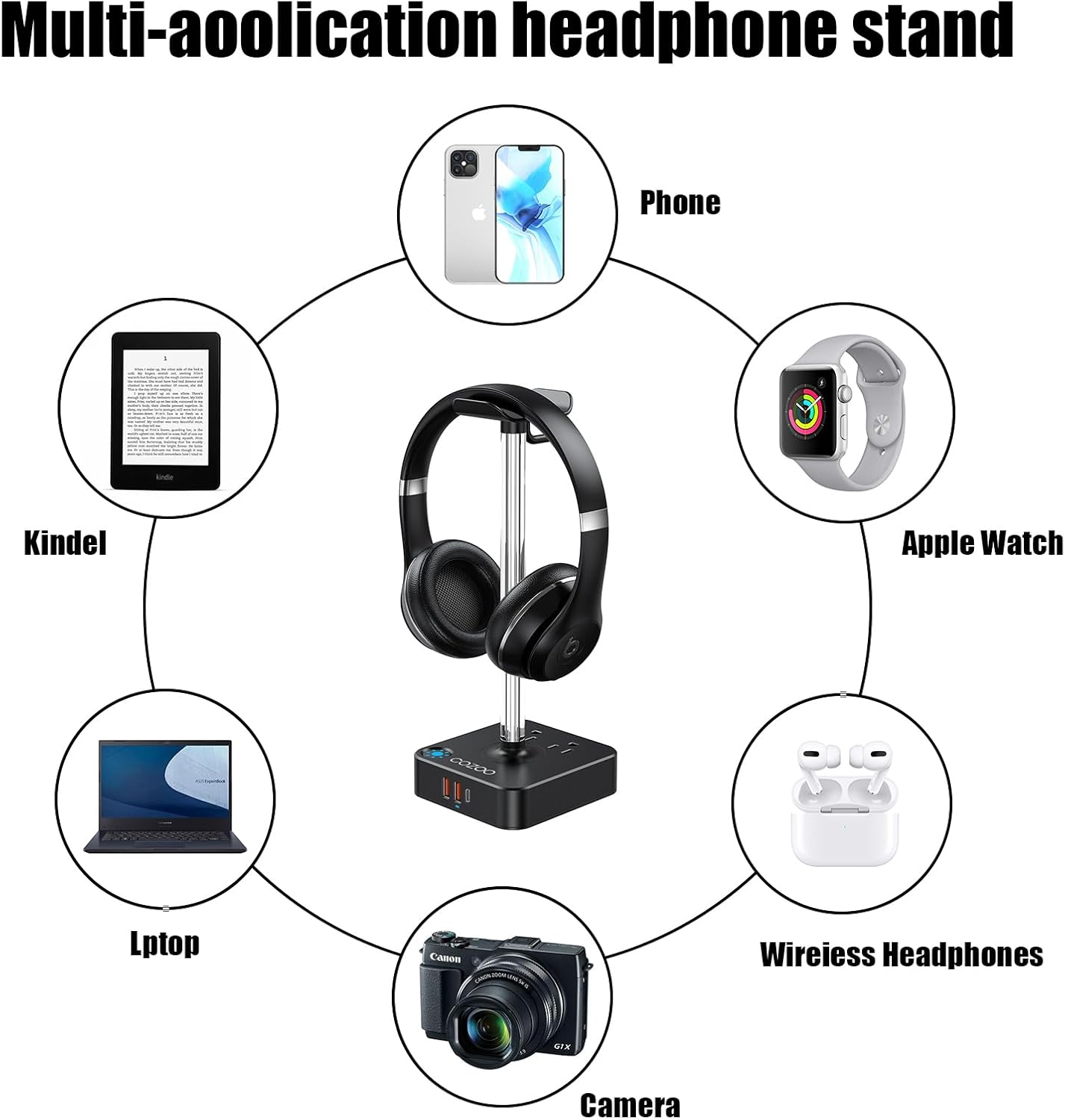 RGB Headphone Stand with USB Charger COZOO Desktop Gaming Headset Holder Hanger with 3 USB Charger and 2 Outlets - Great for Gaming, DJ, Wireless Earphone Display,Gamer PC Accessories Boyfriend Gifts