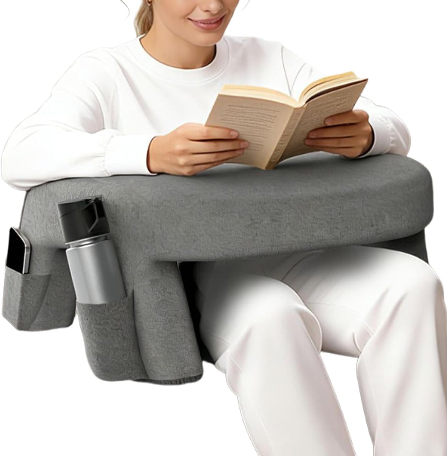 Reading Pillow - Memory Foam Bed Cushion for Comfort | Ergonomic Non Slip Support with Arm Rest Design & Lap Desk Function for Working, Crocheting, Reading Books, Laptop Use, Tablet Viewing, F