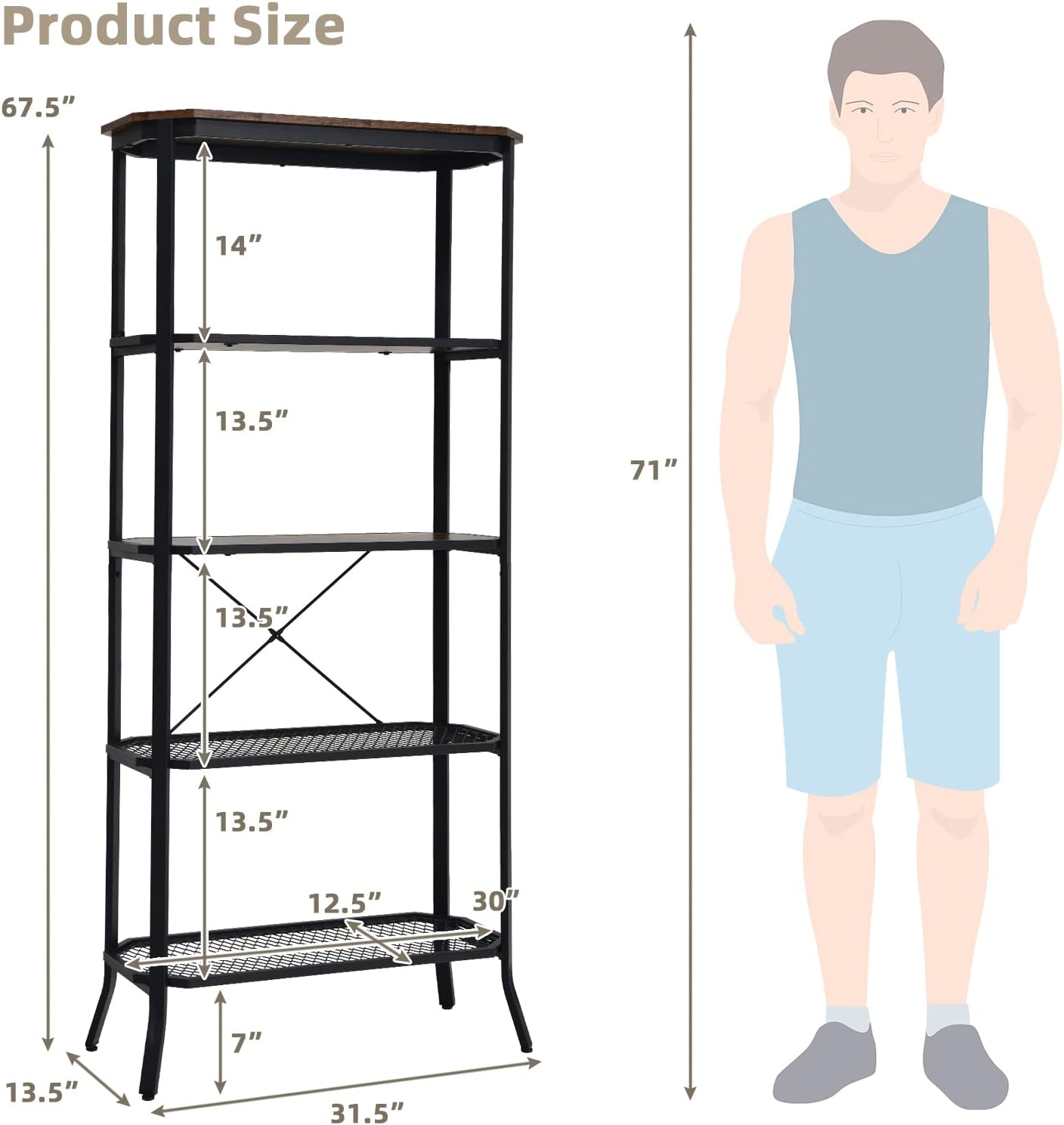 Tangkula 5 Tier Bookshelf, Freestanding Storage Shelving Unit with Steel Frame and Out-Stretched Legs, Industrial Open Display Shelf Plant Stand Organizer for Living Room Home Office