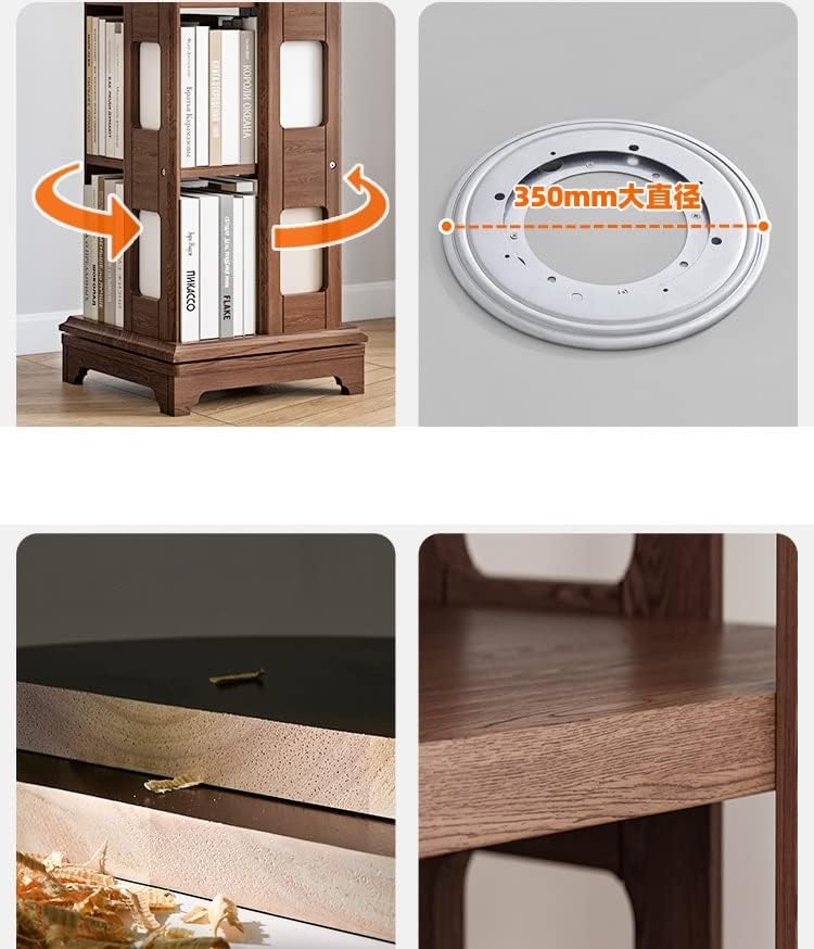 Solid Wood Rotating Bookshelf, 360-degree Bookcase Landing Creative Student Book Shelf for Living Room MINGPING (Size : 44x44x140cm Walnut Color) ()