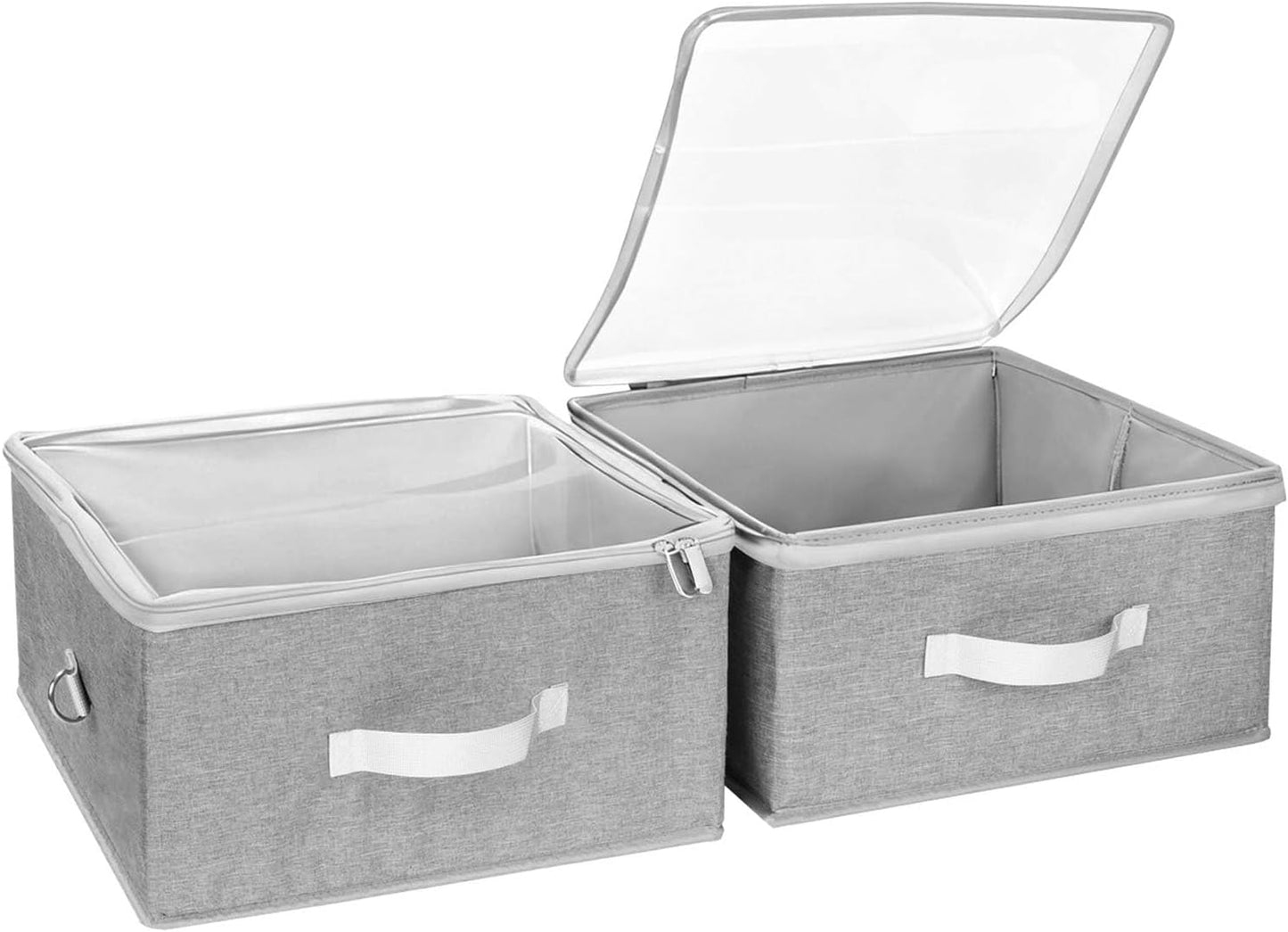 Livelab Fabric Storage Bins for Shelves with Clear Lid, 2-Pack Stackable Closet Organizer Basket with Handles, Foldable Storage Cubes Boxes for Organizing for Clothes, Towels, Books | Gray