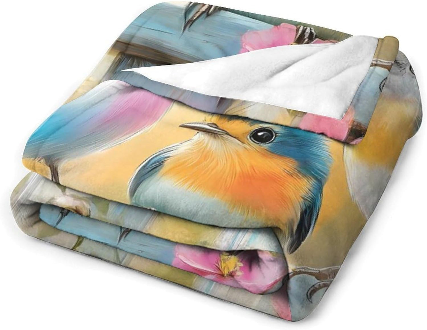 Blue Birds Throw Blanket for Couch Bed Plush Cozy Fuzzy Flannel Blanket for All Season 66"x90"