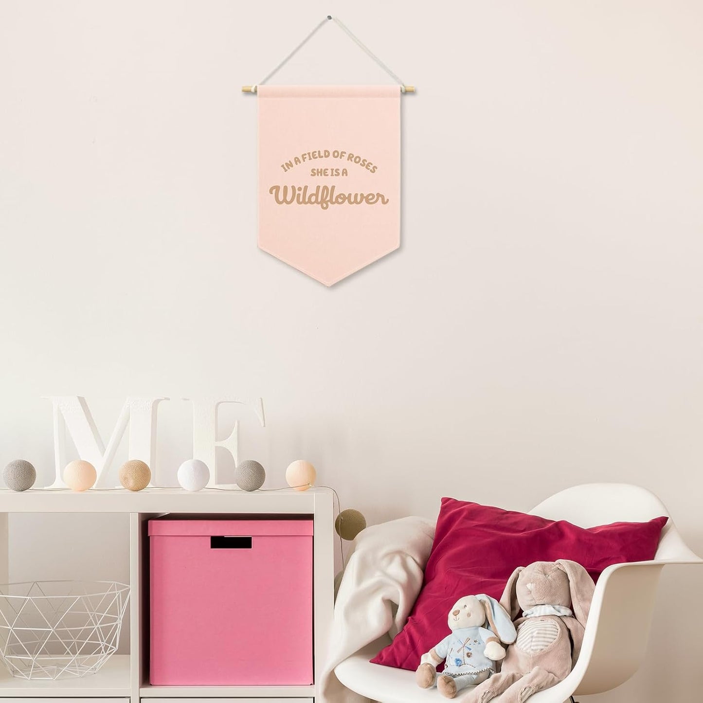 Pink Girls Banner Canvas, Inspirational Girly Kids Room Decor, She Is A Wildflower Pennant Flag Sign Hanging, Nursery Boho Wall Art Gifts for Toddler Room Playroom Baby Shower Decor 11x15in