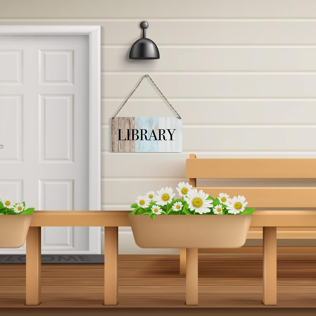Rustic Wood Sign Library Home Farmhouse Wall Hanging Decor Minimalism Wooden Wall Art Decor Decorative Plaque Sign for Book Lover Kids Room House Front Door Bedroom Outside Room Library Reading Room