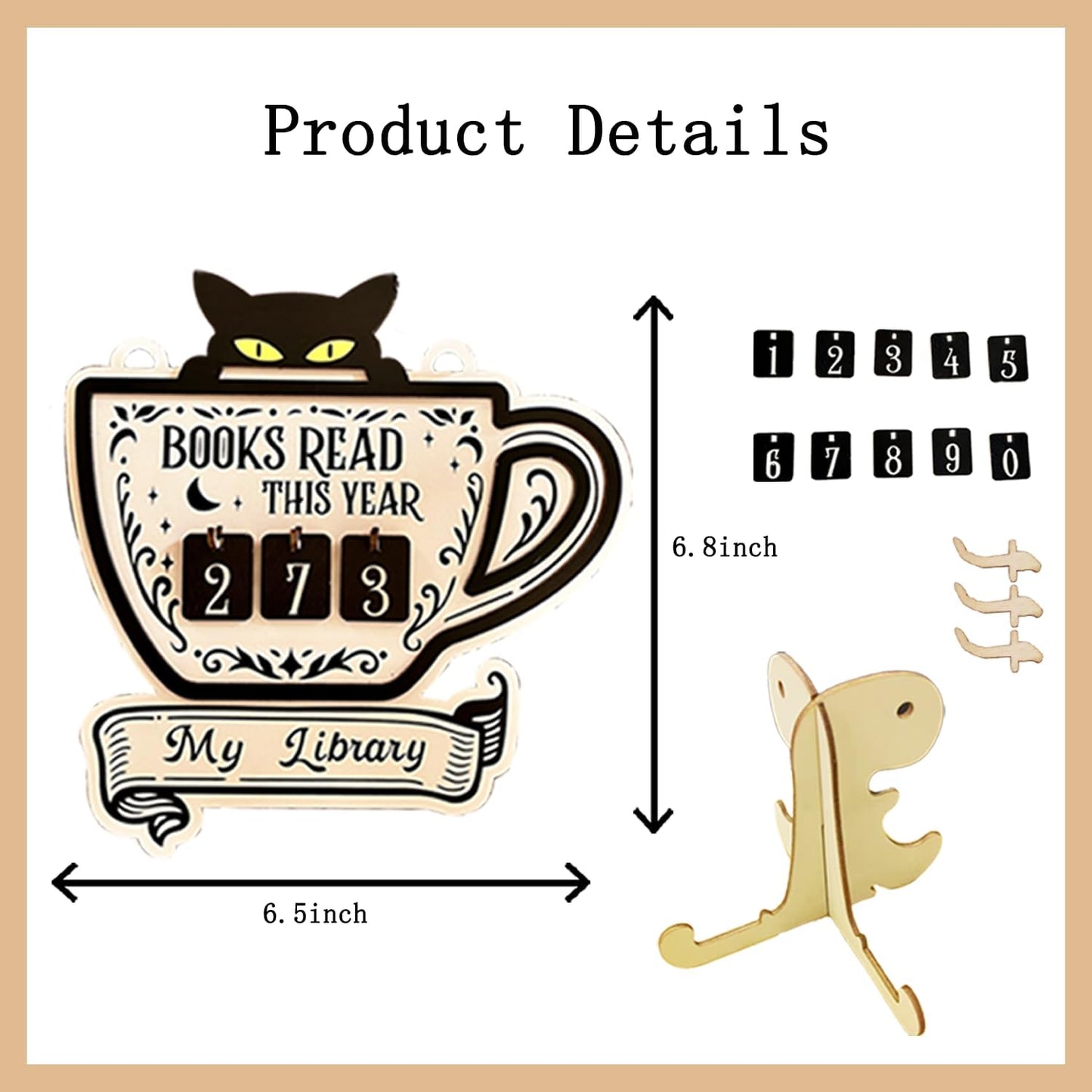 Books Read This Year Counter, Cute Cat Wooden Book Counter Sign, Reading Tracker Sign for Bookshelf Decor, Gifts for Book Lovers Women Readers, Home Library Essentials