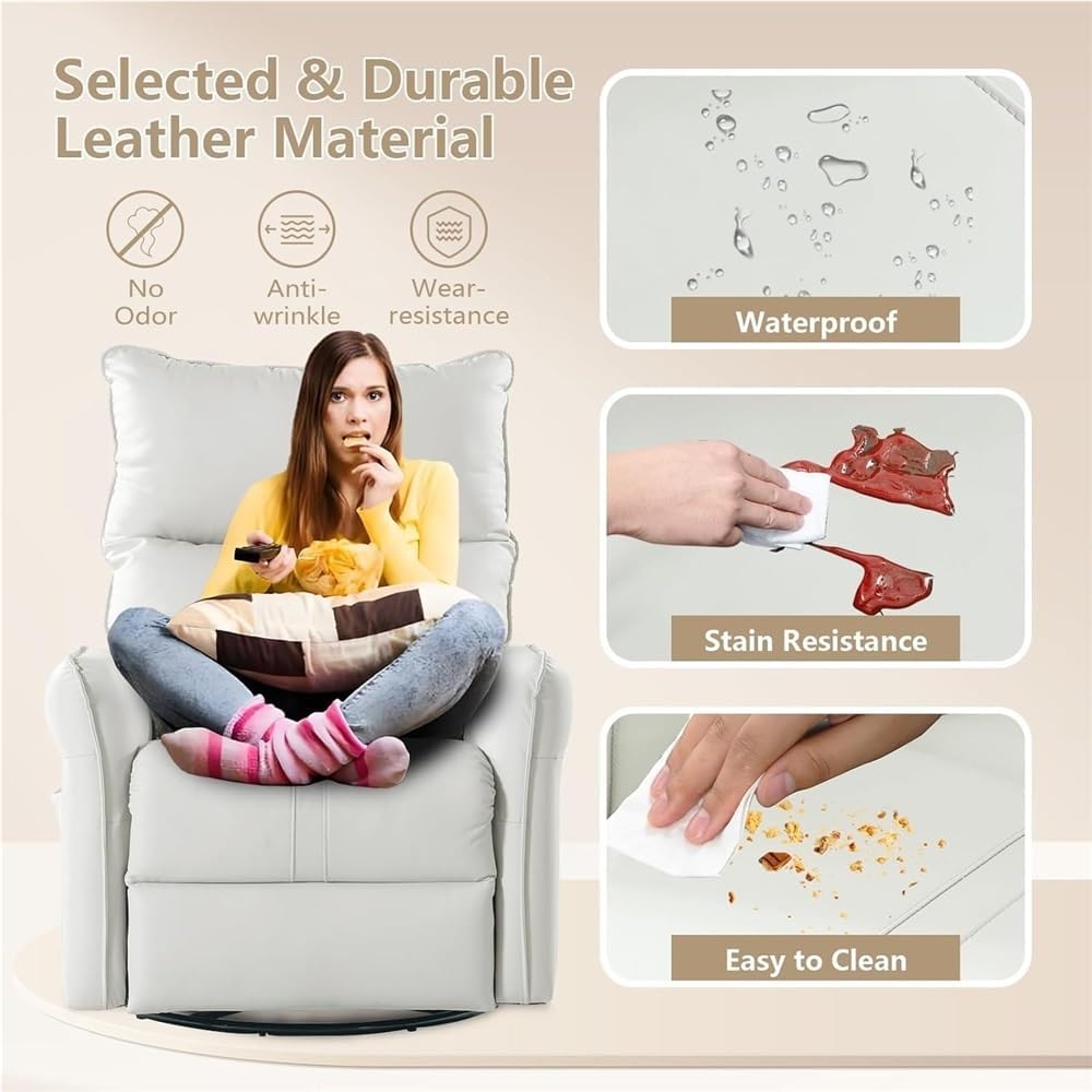 Power Swivel Rocker Recliner Chair with Charging Port, Overstuffed Leather Electric Recliner Chair for Adults, Comfortable Reclining Sofa Chair for Living Room