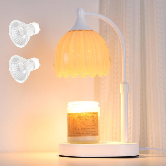 Creamy Yellow Tulip Wax Melt Warmer with Timer, Dimmable & Height Adjustable, Ideal for Jar Candles, Perfect Home Decor for Bedroom, Living Room, Office, Great Gifts for Women (2 Bulbs Included)