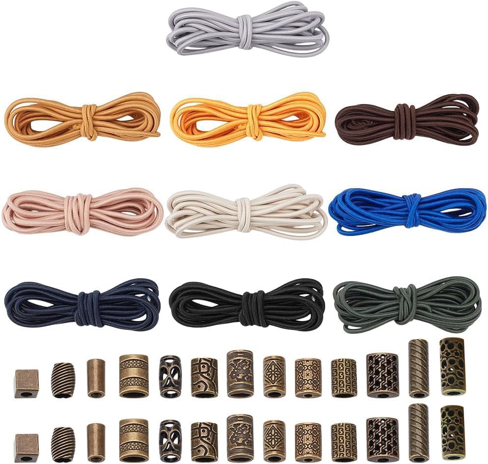 WEBEEDY 11 Yards Elastic Straps for Notebook, 10 Colors Elastic Rubber Cords with 26 Alloy Decorative Beads for DIY Bookmark Making and Standard Journal Connection Strap Replacements