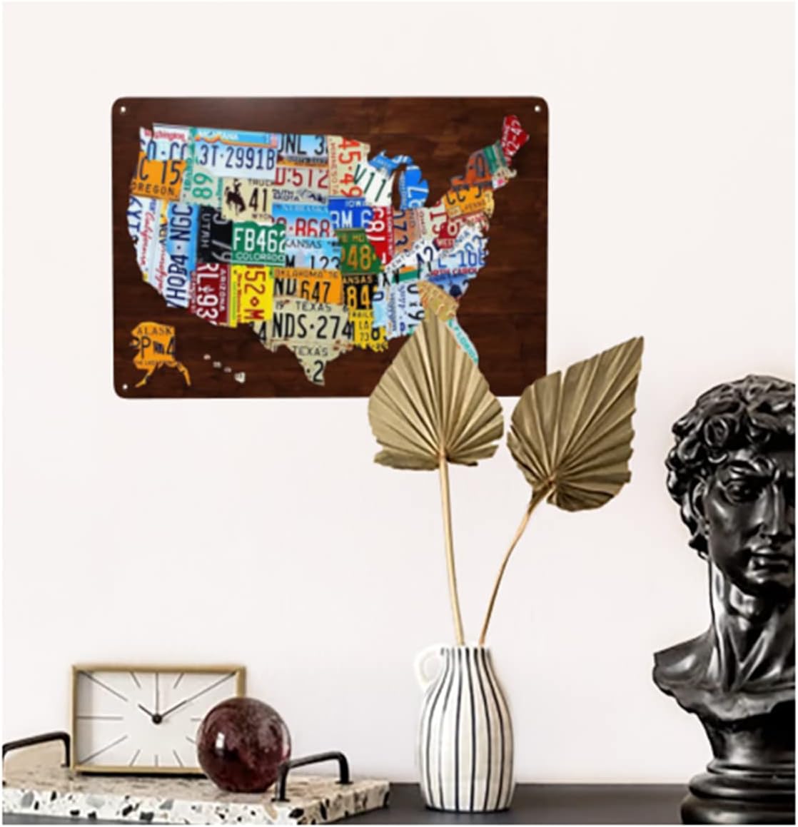 EMOHAT License Plate Map of the United States USA Metal Sign Home Living Room Porch Decor Gifts Wall Decor Tin Sign Shed Office Craft Room Living Room 12x8 inch