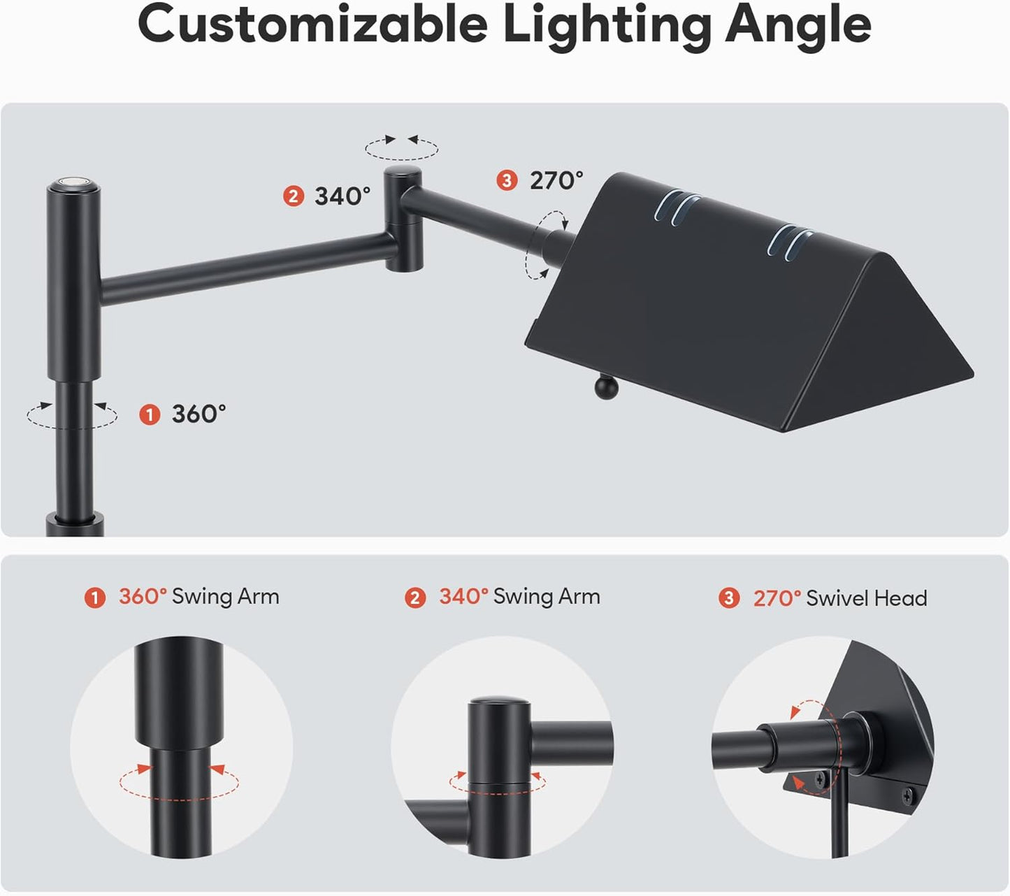 VONLUCE Dimmable LED Floor Lamp, 56" Floor Lamp for Living Room with Adjustable Height Swing Arms 3 Color Temperatures, Industrial Standing Pole Lamp for Bedroom Reading, Black