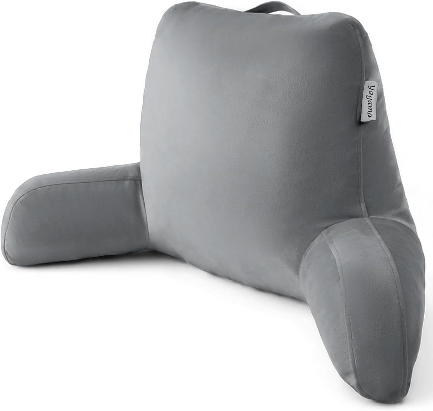 Reading Pillow with Adjustable Memory Foam,Adult Backrest with Arms, Back Pillow for Sitting in Bed with Washable Cover- Large, Gray
