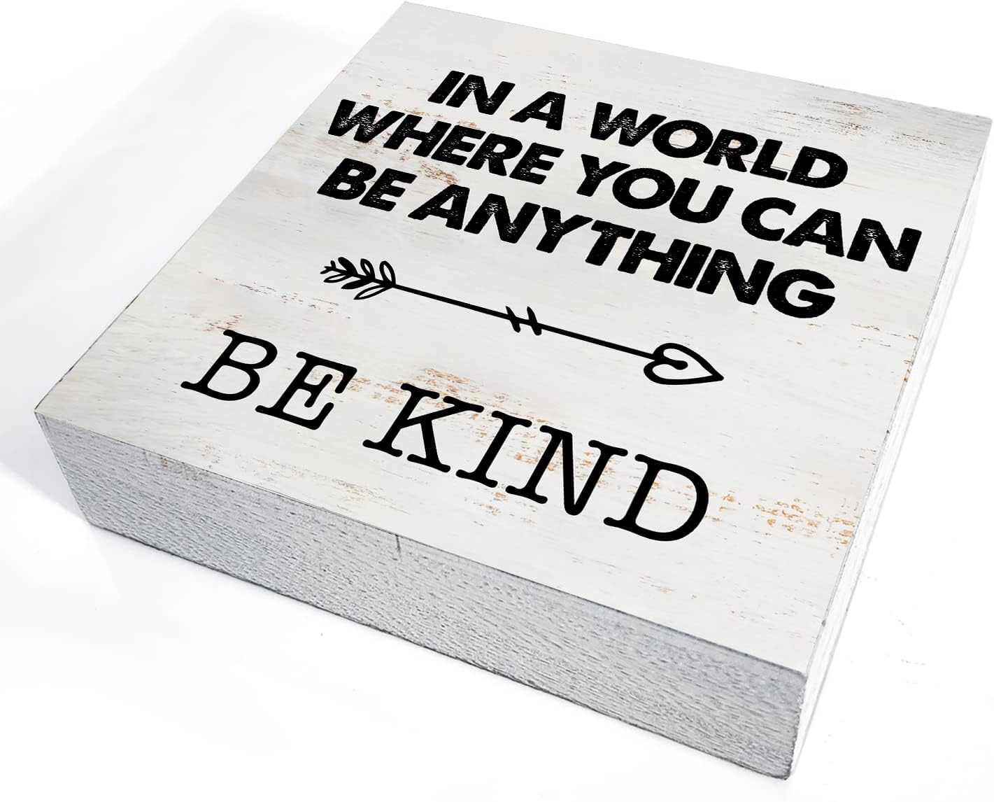 in a World Where You Can Be Anything Be Kind Wood Box Sign Home Decor Rustic Kindness Quote Wooden Box Sign Block Plaque for Wall Tabletop Desk Home Office Decoration 5" x 5"