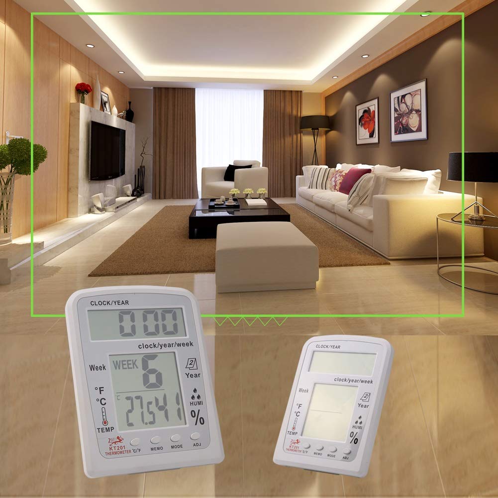 KT201 Digital LCD Thermometer Hygrometer Electronic Temperature Humidity Meter Weather Station Indoor Outdoor Tester Alarm Clock