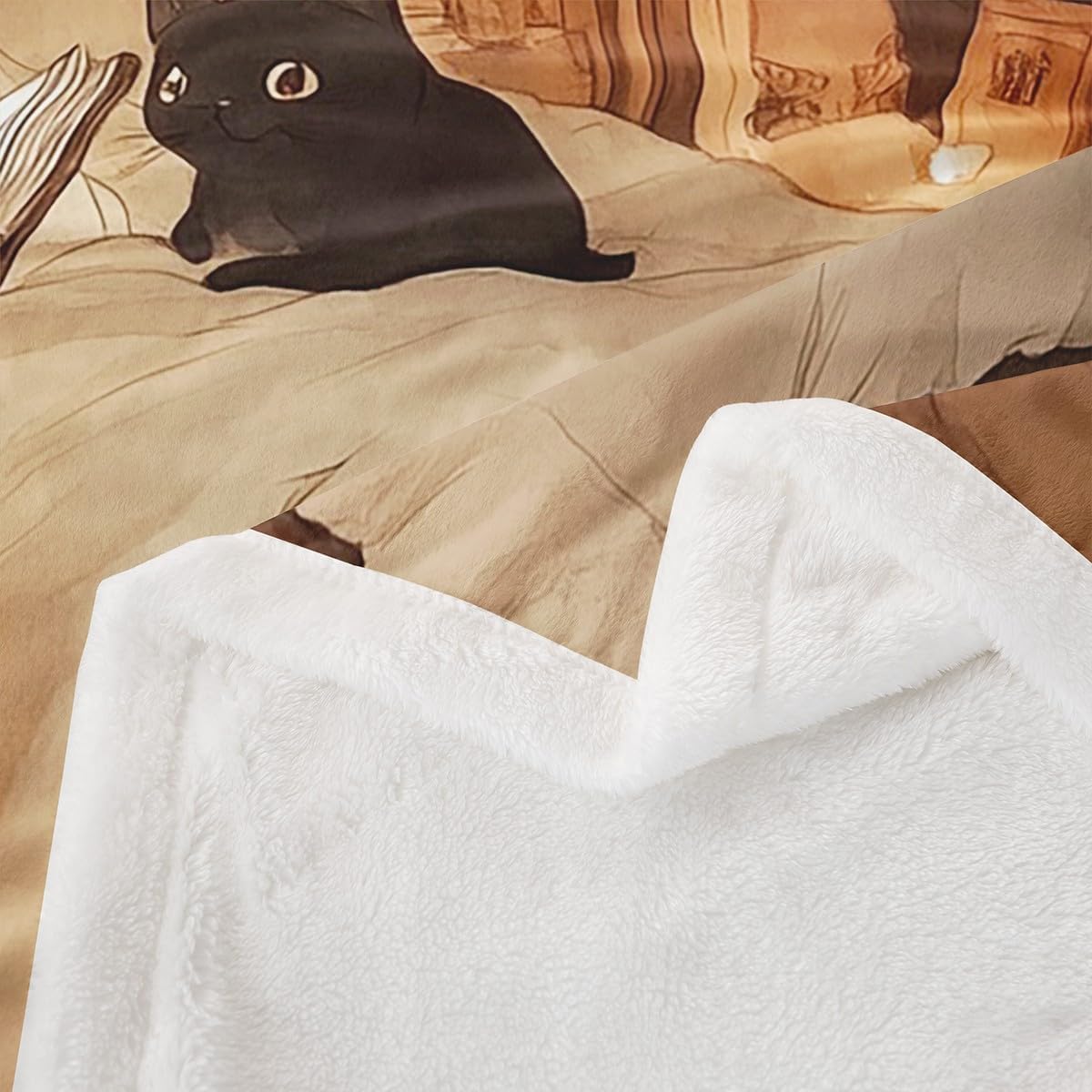 jejeloiu Halloween Funny Ghost Sherpa Blanket Plush Fuzzy Kawaii Cute Cat Fleece Throw Blanket Boys Girls Reading Book for Bed Couch Chair Living Room Bedroom Decor Queen 90"x90"