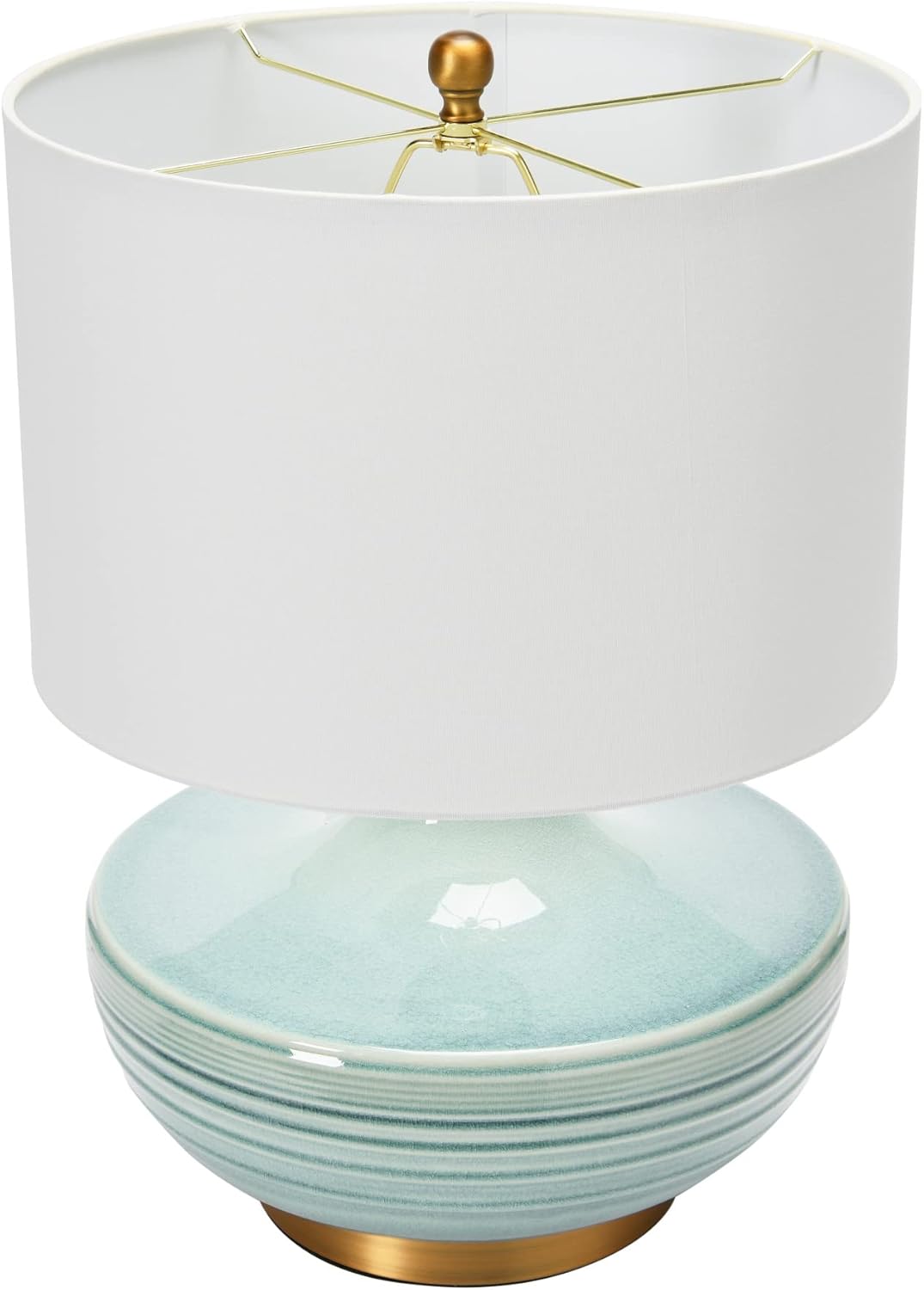 Creative Co-Op Striped Aqua Ceramic Table Lamp with White Linen Shade