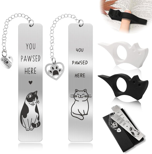 2 Pcs Cute Cat Pendant Bookmarks with Thumb Book Page Holder, Cat Lover Gifts for Women Men Reader, Ideal Book Reader Gifts & Reading Accessories(Cat A)