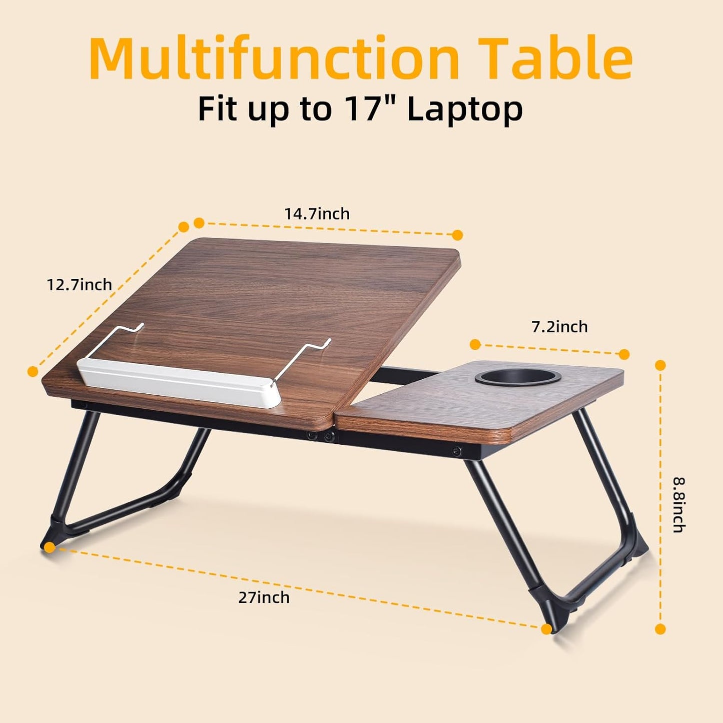 Adjustable Wooden Lap Desks for Bed, Desk with Built-in Cup Holder