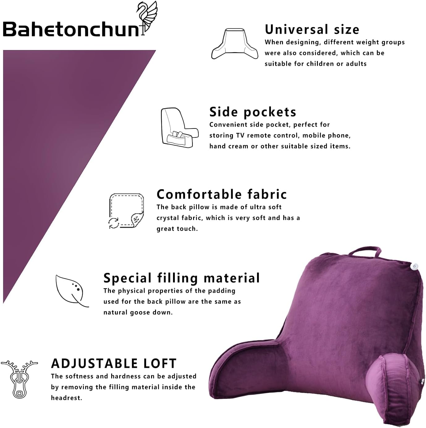 Bed Reading Pillow, Lying or Sitting Up, Back Pillow with Hand Support, for Bed/Sofa/Seat Reading, Mobile Phone, Gaming, TV Watching and Relaxing