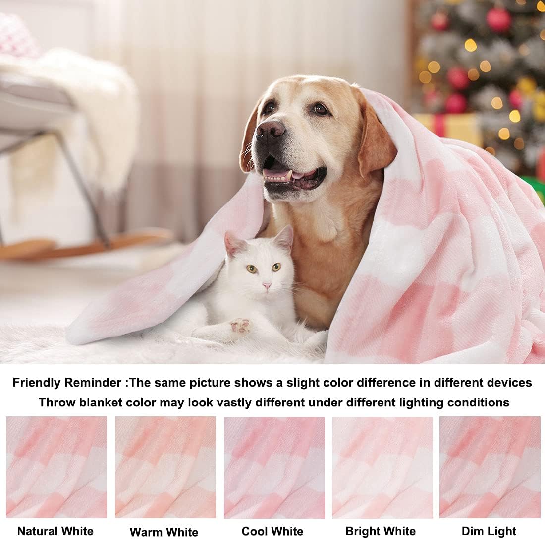 PiccoCasa Plaid Flannel Fleece Throw Blanket, Buffalo Checkered Soft Blankets and Throws, Plush Lightweight Decors Blanket for Couch Sofa Traveling, 50" x 60", Pink and White Tartan