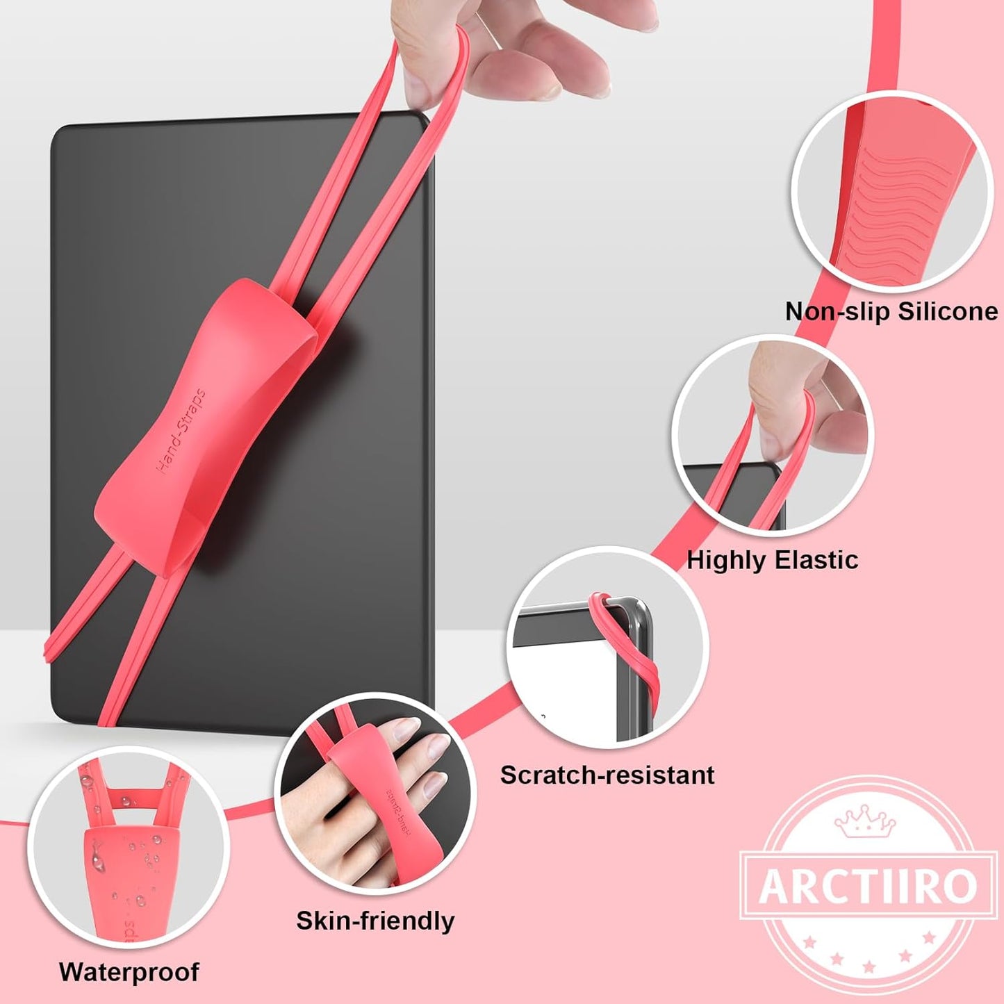 2 Pack Comfortable Hand Strap for Kindle and Tablets, Kindle Accessories for Reading in Bed, Secure and Lightweight Grip Holder for 4.7-8" Tablet/Paperwhite/Kobo/Oasis/E-Book/Phone (Pink)
