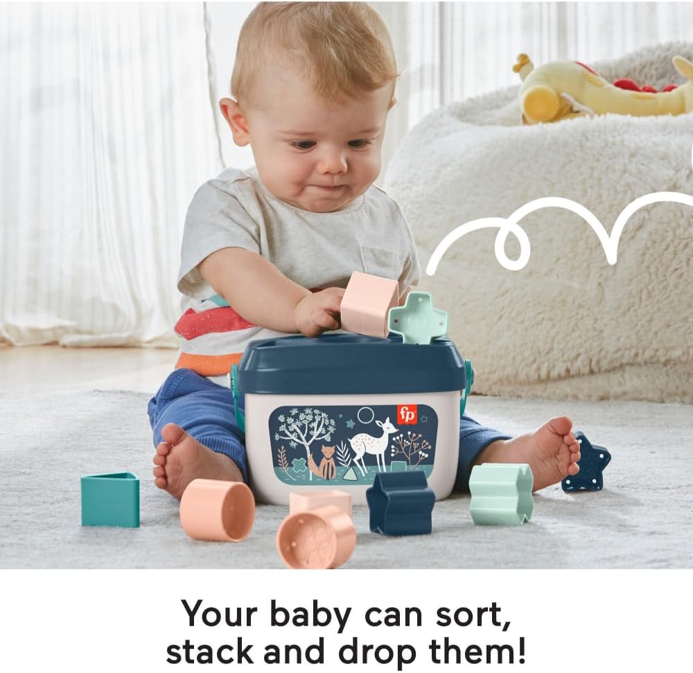 Fisher-Price Baby's First Blocks – Navy Fawn, Set of 10 Blocks for Stacking and Sorting Play for Infants Ages 6 Months and Older (Amazon Exclusive)